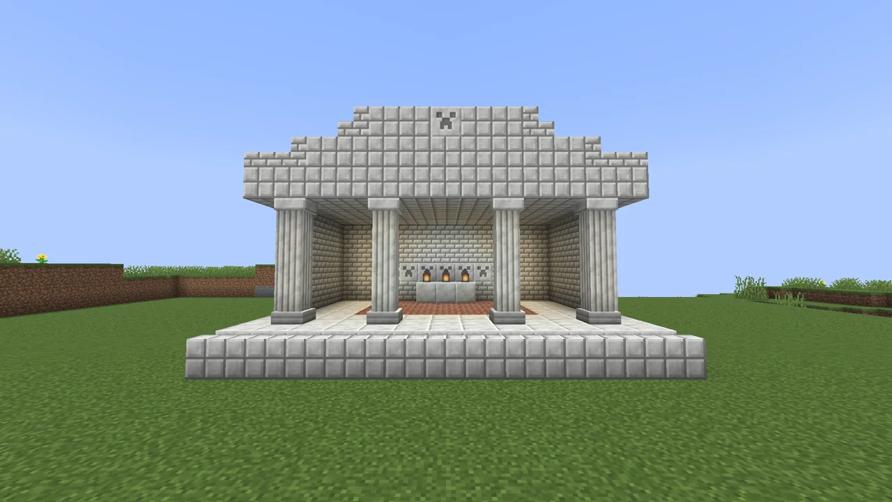 Calcite columns, tiles, bricks and polished calcite, with carved creepers and a herringbone floor.