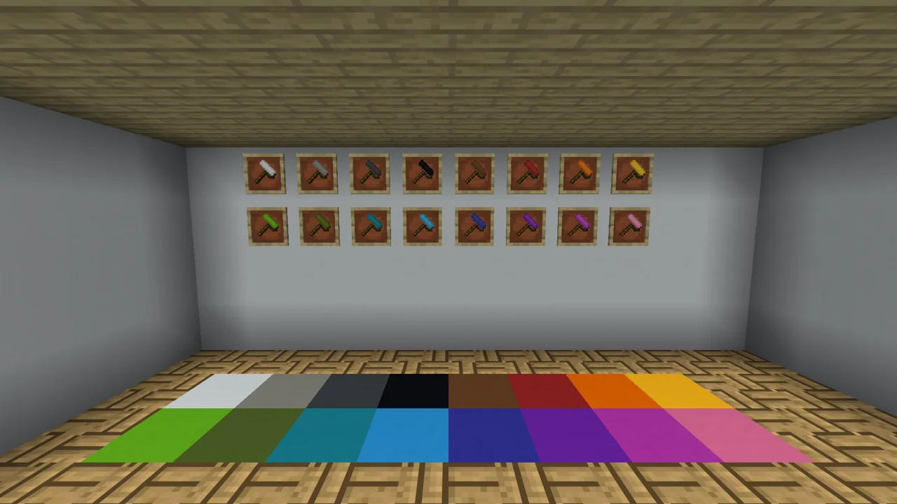 A paint roller for every one of the sixteen colors.